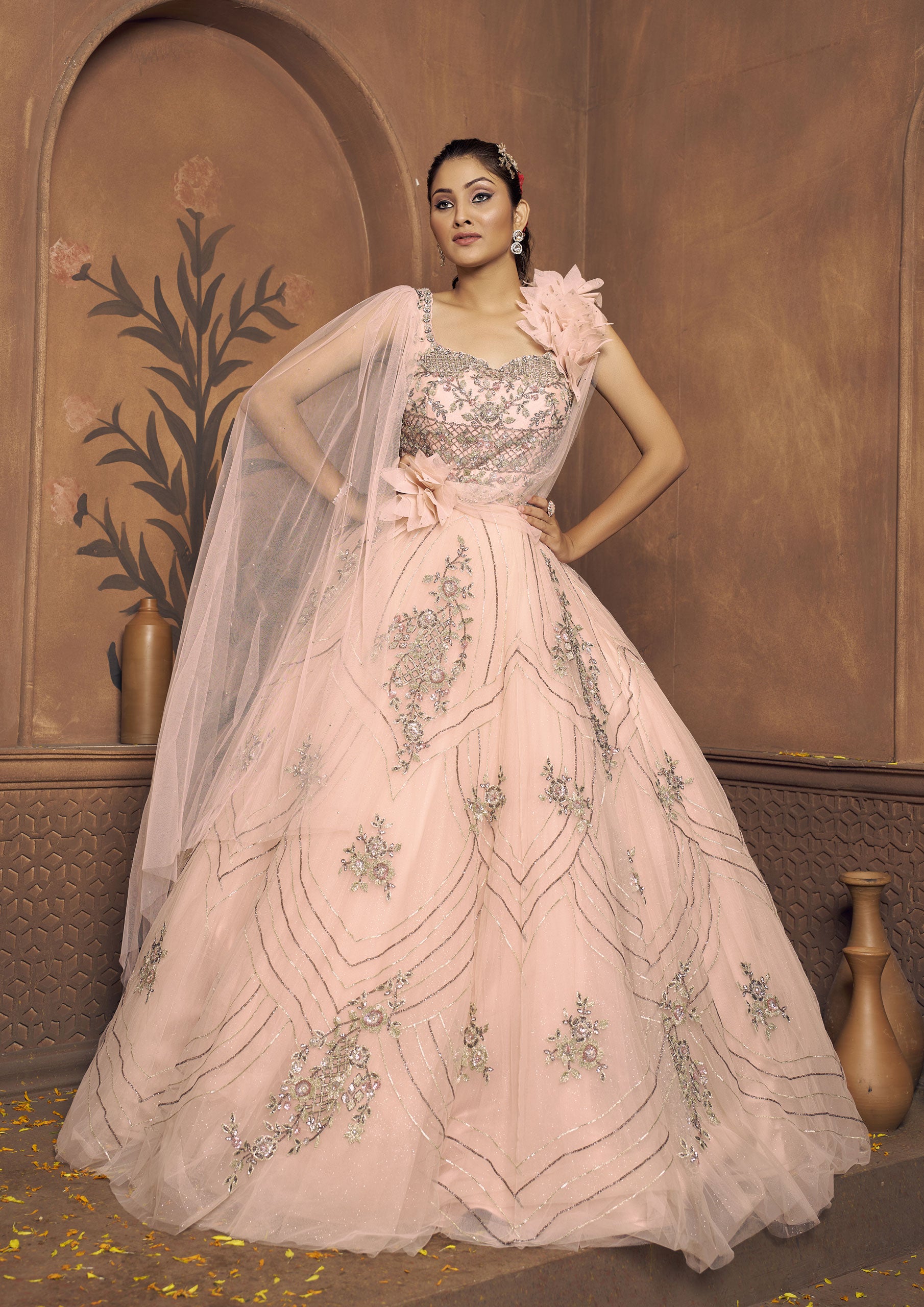 Peach online color bridal dresses