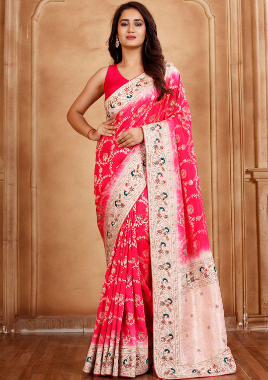 Dazzling Pink Color Banarasi Silk Saree
