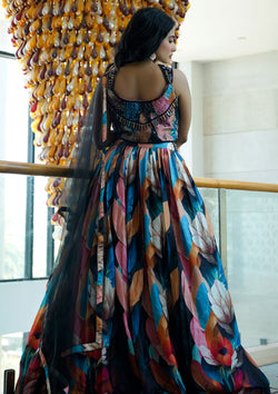 Multi Color Chinnon Digital Print Stylish Lehenga