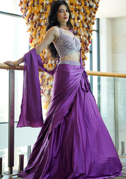 Fancy Purple Color Crepe Silk Lehenga Choli