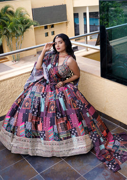 Dazzling Multi Color Chinnon Digital Printed Lehenga Choli