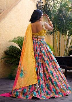 Multi Color Chinnon Silk Floral Printed Lehenga Choli