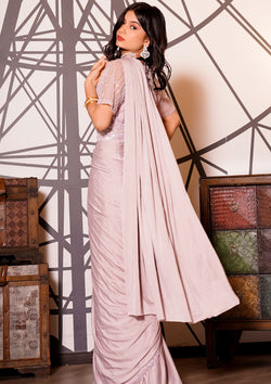 Light Purple Color Crepe Silk Hand Work Ready To Wear Saree