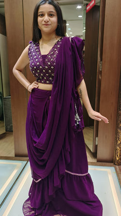 Purple Color Georgette Hand Work Designer Ready To Wear Indo Western