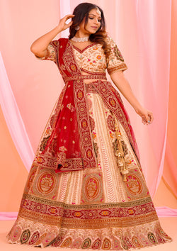 Exclusive Gold And Maroon Color Raw Silk Hand Work Bridal Lehenga