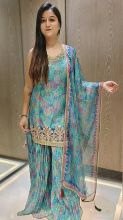 Multi Color Art Silk Zari Work Readymade Suit