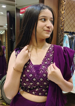 Purple Color Georgette Hand Work Designer Ready To Wear Indo Western