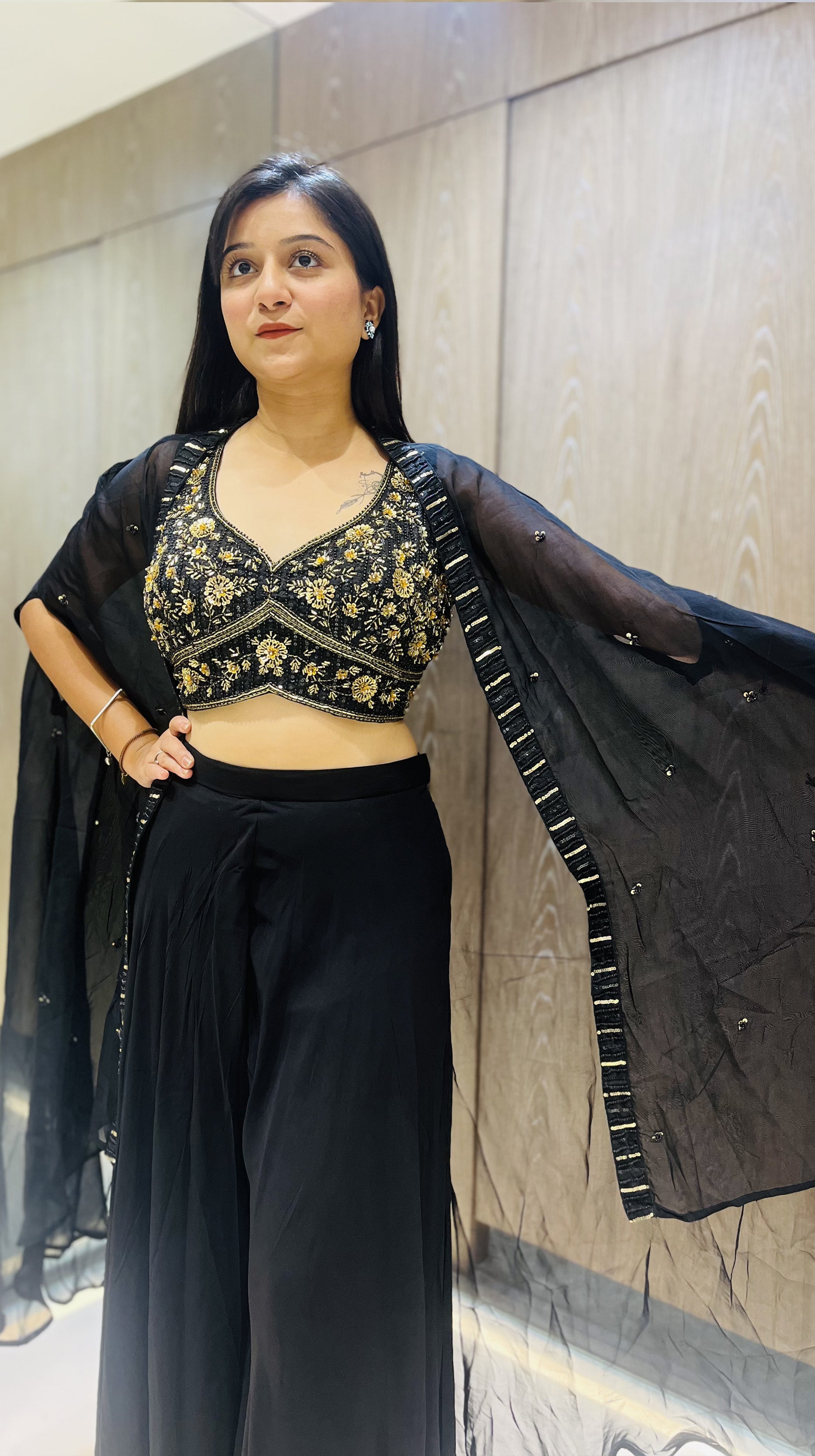 Black Color Georgette Hand Work Palazzo Choli Set