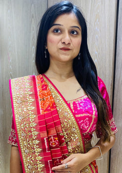 Red And Orange Color Patola Silk Gota Patti Work Saree