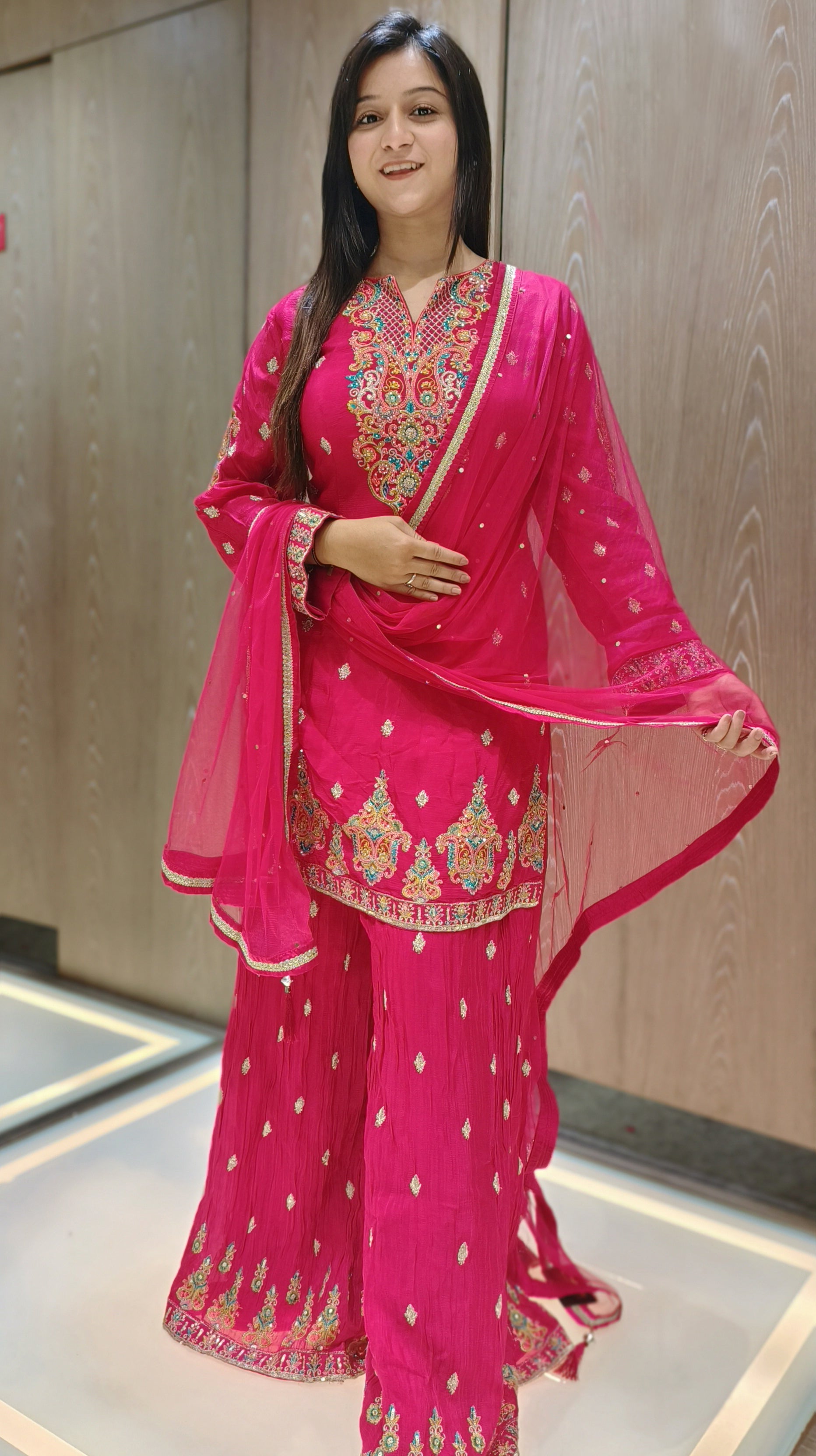 Rani Color Chinnon Machine Embroidered Palazzo Dress