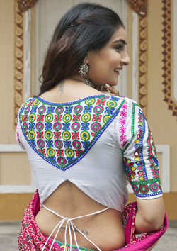 White Color Muslin Cotton Embroidered Lehenga For Navratri