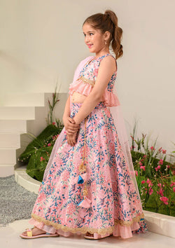Light Pink Color Floral Print Girls Lehenga
