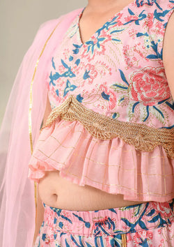 Light Pink Color Floral Print Girls Lehenga