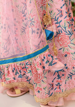 Light Pink Color Floral Print Girls Lehenga