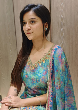 Multi Color Art Silk Zari Work Readymade Suit