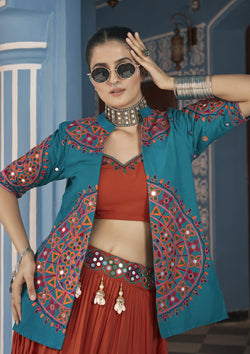 Multi Color Viscose Rayon Embroidered Navratri Lehenga With Jacket