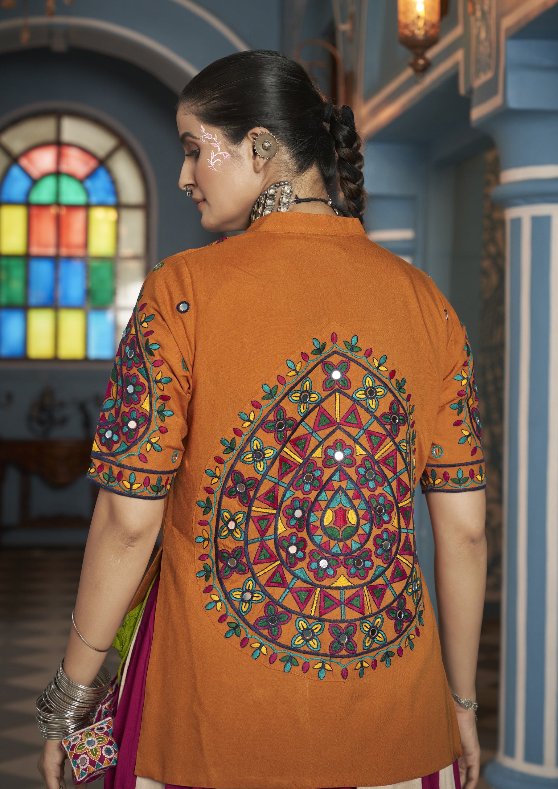 Multi Color Viscose Rayon Embroidered Navratri Lehenga With Jacket