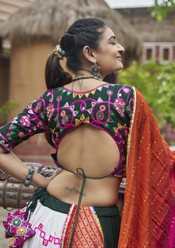 Multi Color Viscose Rayon Embroidered Navratri Lehenga