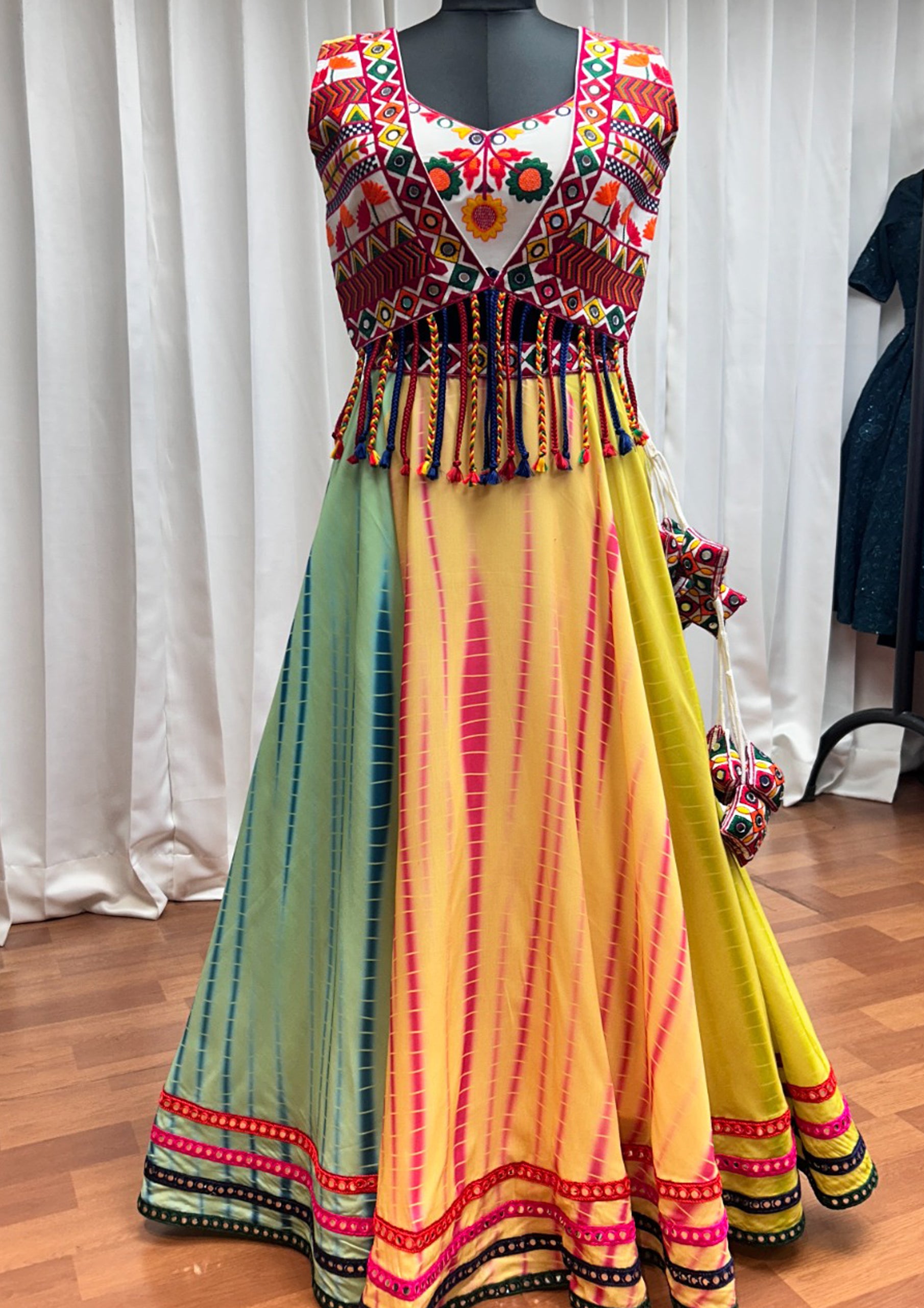 Multi Color Maska Silk Embroidered Navratri Lehenga With Jacket