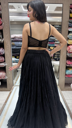 Black Color Georgette Hand Work Lehenga Choli With Shrug