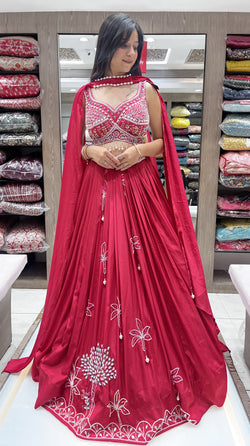 Pink Color Crepe Hand Work Lehenga Choli For Wedding