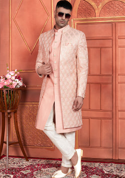 Gorgeous peach Color Art Silk Embroidered Indowestern