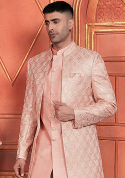 Gorgeous peach Color Art Silk Embroidered Indowestern