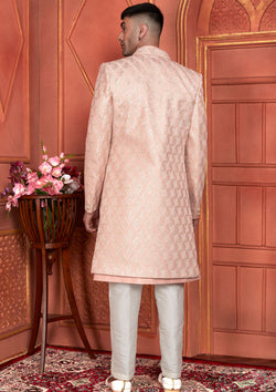 Gorgeous peach Color Art Silk Embroidered Indowestern
