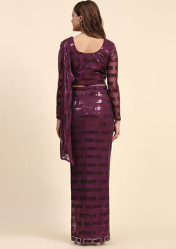 Purple Color Georgette Sequins Work Ready To Wear Saree