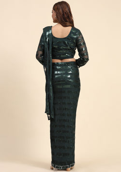 Green Color Georgette Sequins Work Ready To Wear Saree