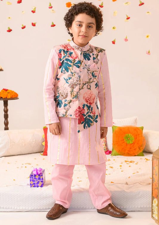 Pink Color Cotton Kurta Pajama With Jacket