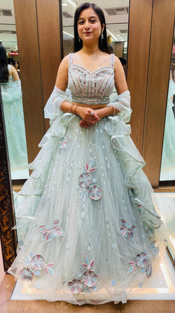 Sky Blue Color Net Hand Work Fancy Lehenga Choli