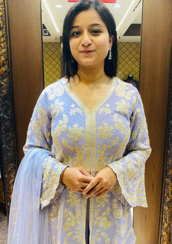 Lavender Georgette Zari With Hand Work Gharara