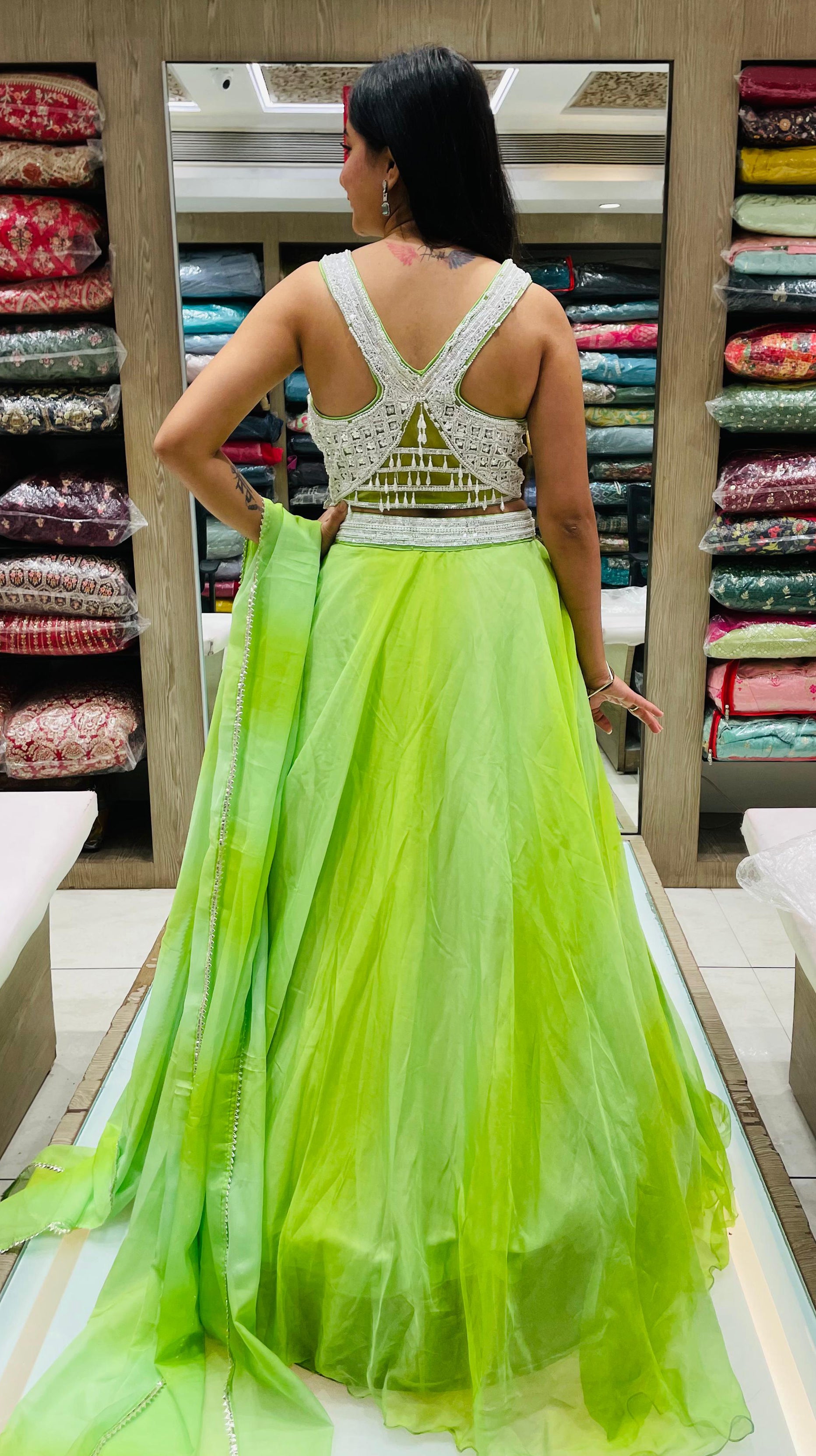Parrot Green Color Georgette Beads Work Lehenga