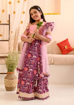 Stylish Purple Color Cotton Girls Lehenga