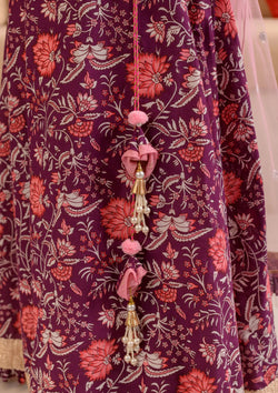 Stylish Purple Color Cotton Girls Lehenga