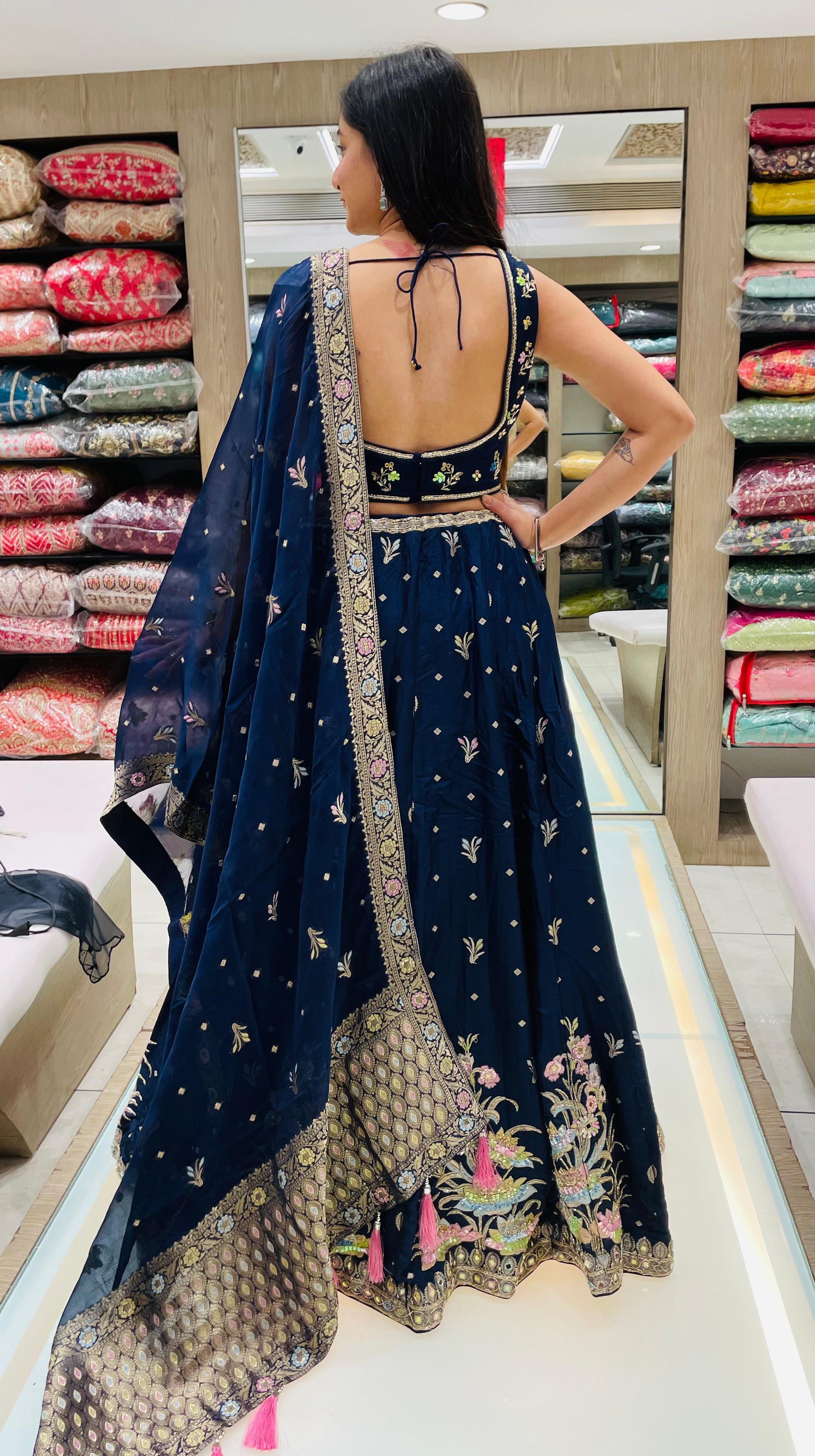 Navy Blue Color Dola Silk Zardosi Work Lehenga Choli