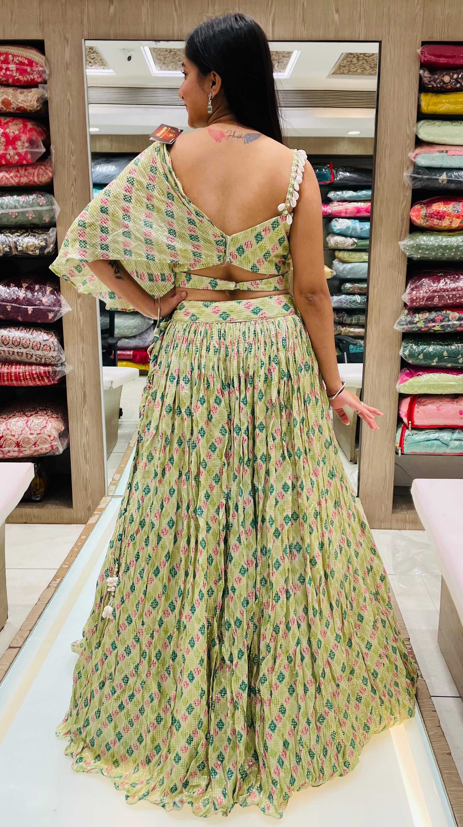 Pista Green Color Georgette Printed Lehenga Choli