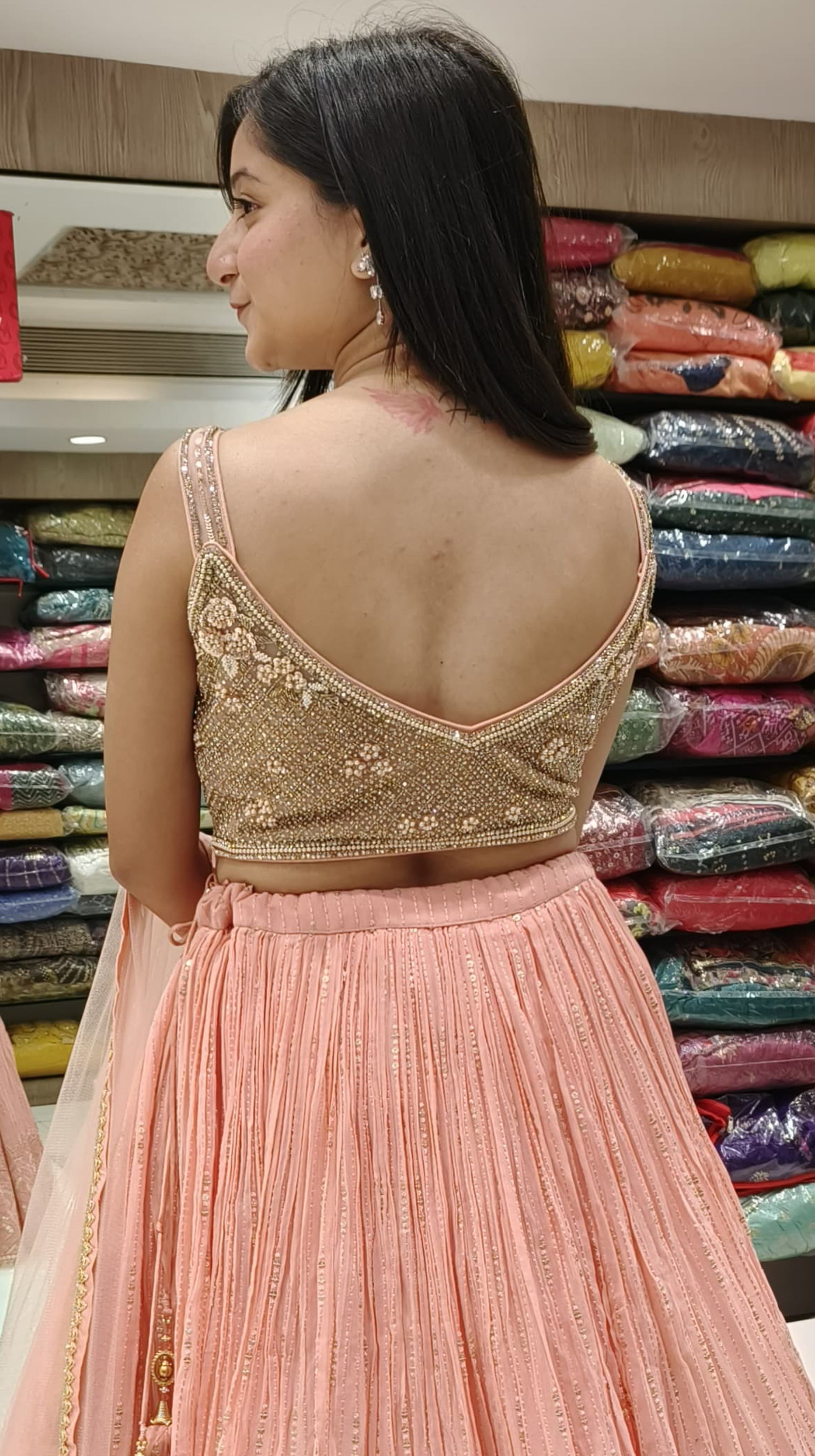 Peach Color Georgette Thread Work Lehenga Choli