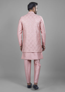 Pink Color Jacquard Silk Embroidered Indo western