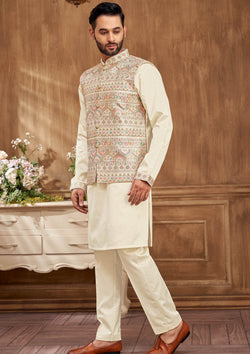 Minute Floral Embroidered kurta Jacket Set For Men