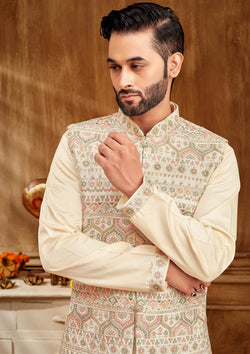 Minute Floral Embroidered kurta Jacket Set For Men
