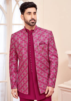 Royal Dark Pink Jodhpuri Set With Embroidered Jacket