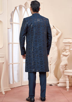 Royal Blue Indo Western Outfit With Exquisite Gold Embroidery