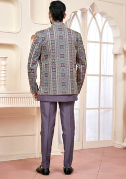 Majestic Purple Jodhpuri Set With Embroidered Jacket For Men
