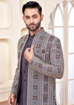 Majestic Purple Jodhpuri Set With Embroidered Jacket For Men