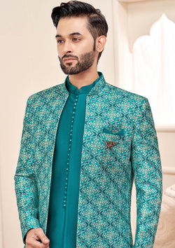 Blue Jodhpuri Set With Embroidered Jacket For Men
