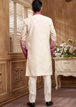 Classic Pink And White Indo Western Set For Men