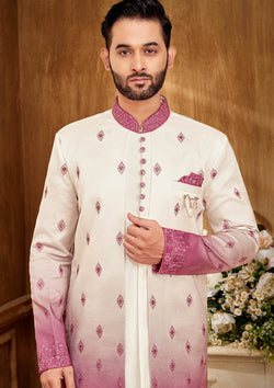 Classic Pink And White Indo Western Set For Men