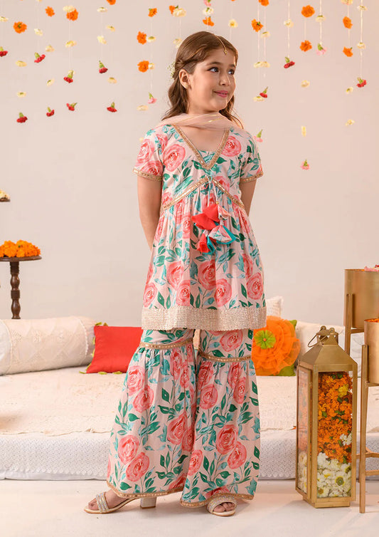 Peach Color Cotton Floral Printed Sharara Suit